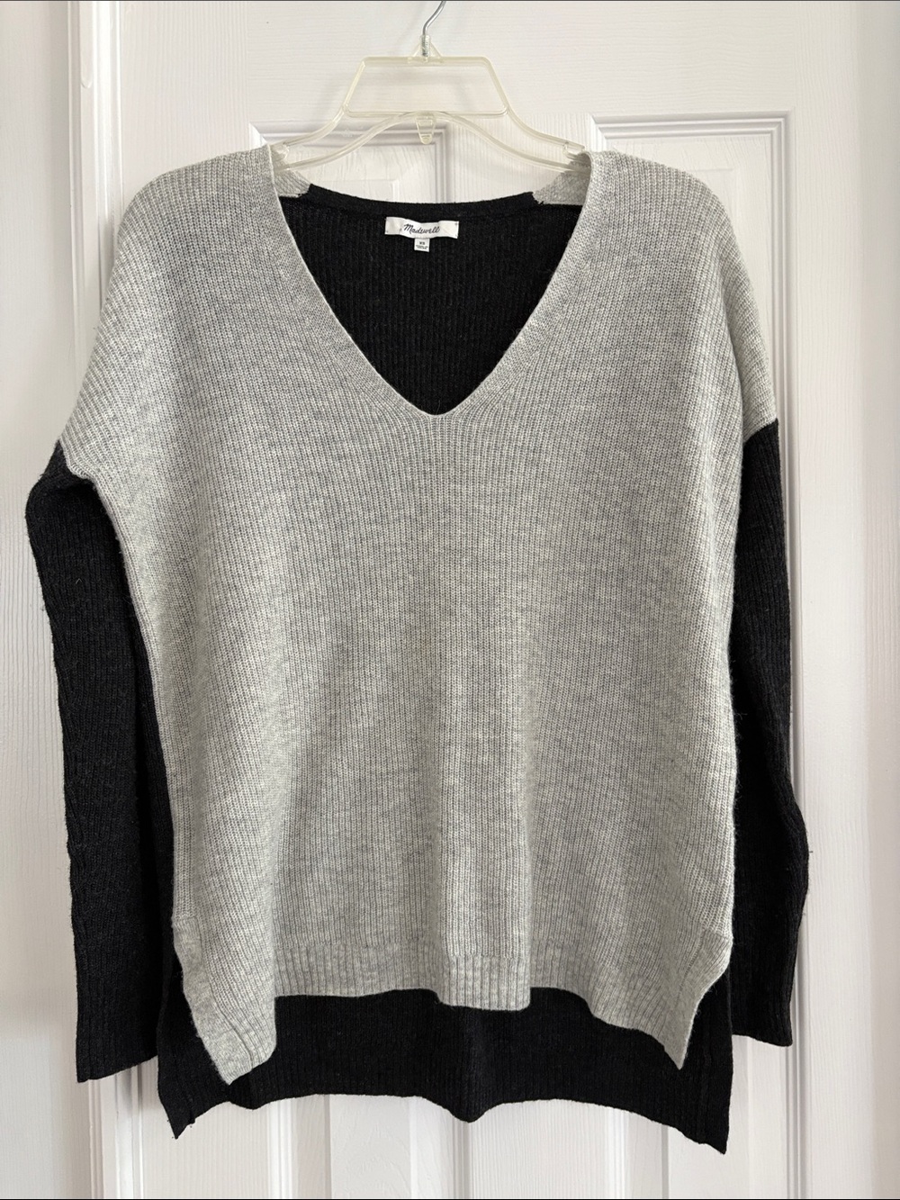 Madewell Colorblock Gray and Black Viscose Merino Wool Sweater Size XS